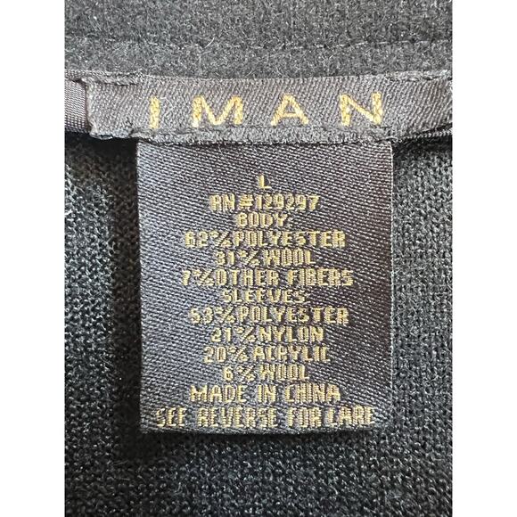 Iman Black Open Front Long Sleeve Tunic Jacket/Sweater Sleeve Size Large - Picture 5 of 5